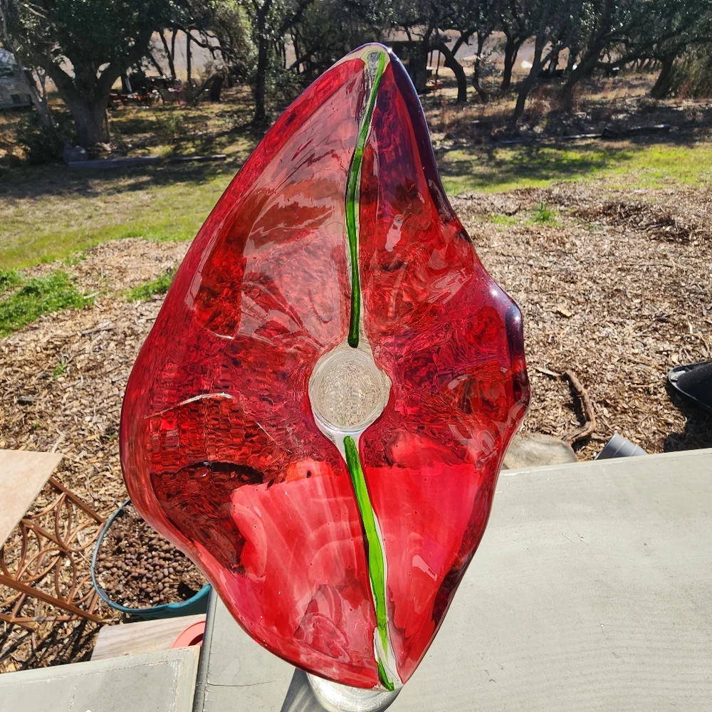 Mumero Long Stem Art Vase Glass Red Calalily - Picture 2 of 9